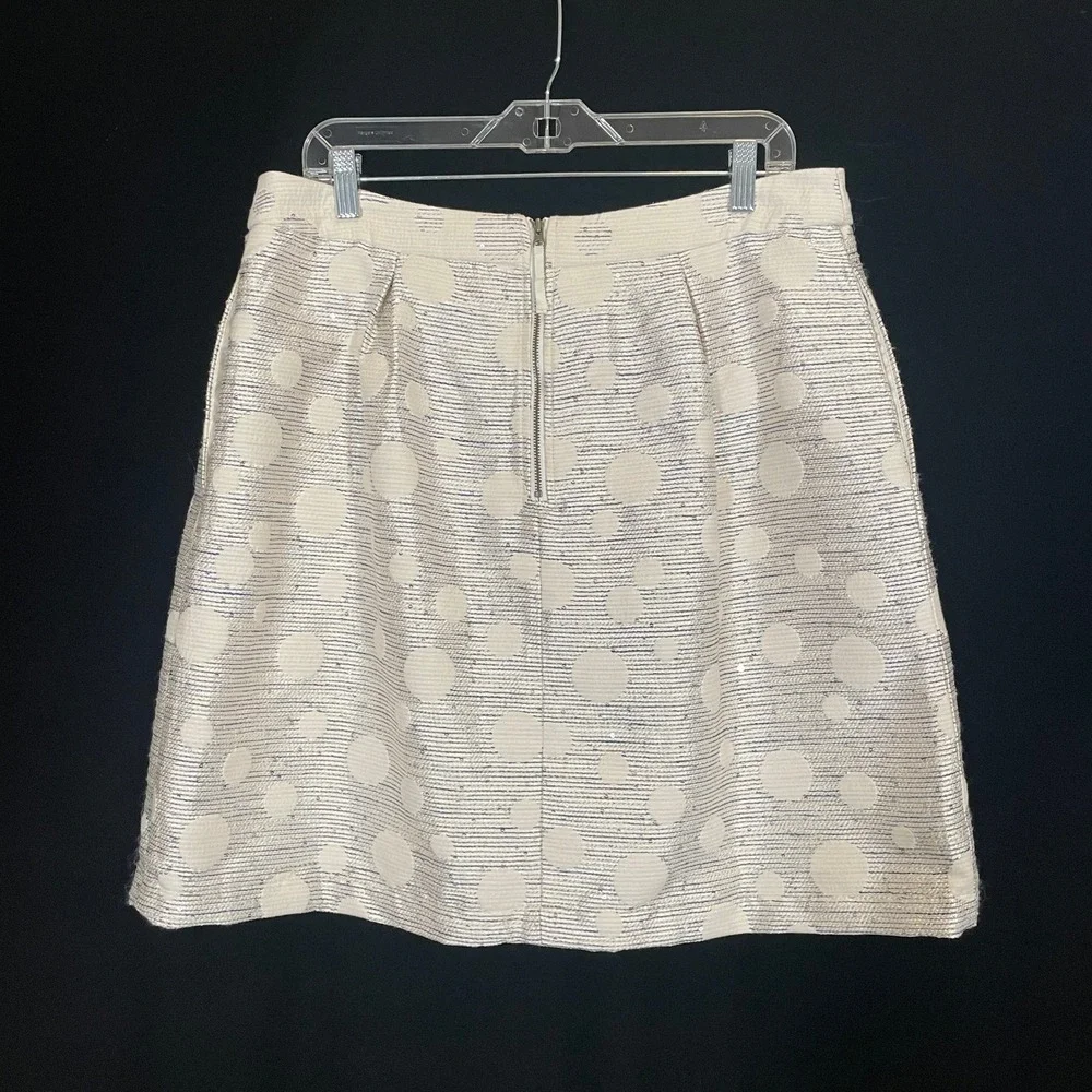 Anthropologie Maeve Anya Dotted‎ Jacquard Skirt Polka Dot Metallic Silver 14
